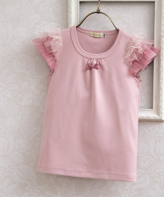 Japanese children's clothing panpantutu rose-colored chiffon sleeve top 80-140cm girls summer TOPS 