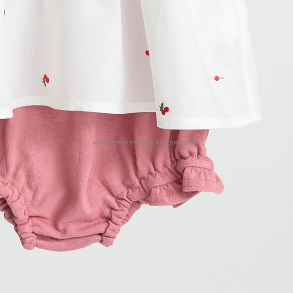 日本童裝 Branshes 刺繡車厘子兩件套裝 70-80cm 女童款 初生嬰兒 夏季 TOPS PANTS