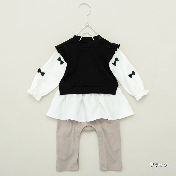 日本童裝 Branshes 蝴蝶結連衣 70-80cm 女童款 初生嬰兒 秋冬季 TOPS PANTS