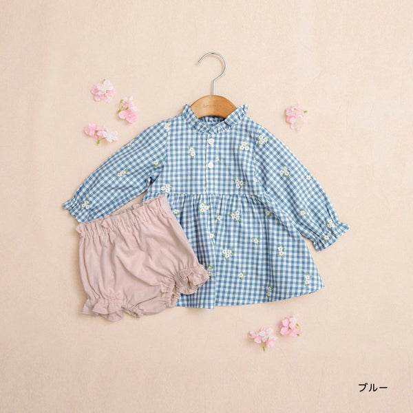 日本童裝 Branshes 櫻花刺繡襯衫短褲套裝 70-80cm 女童款 初生嬰兒 春季 TOPS PANTS