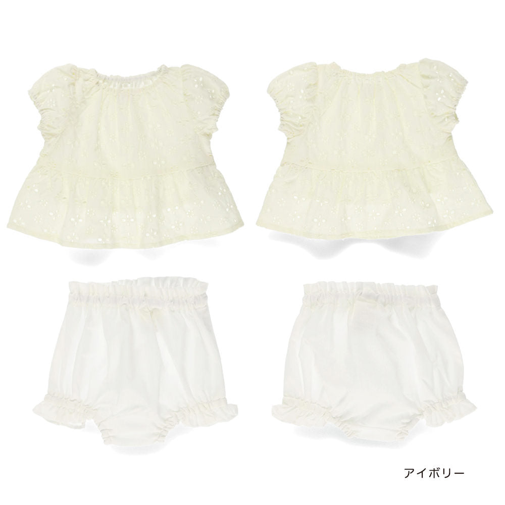 Japanese children's clothing Branches lace top and shorts set 70-80cm girls' newborn baby summer TOPS PANTS 