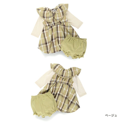 日本童裝 Branshes 格仔上衣短袖兩件套裝 70-80cm 女童款 秋季 TOPS PANTS