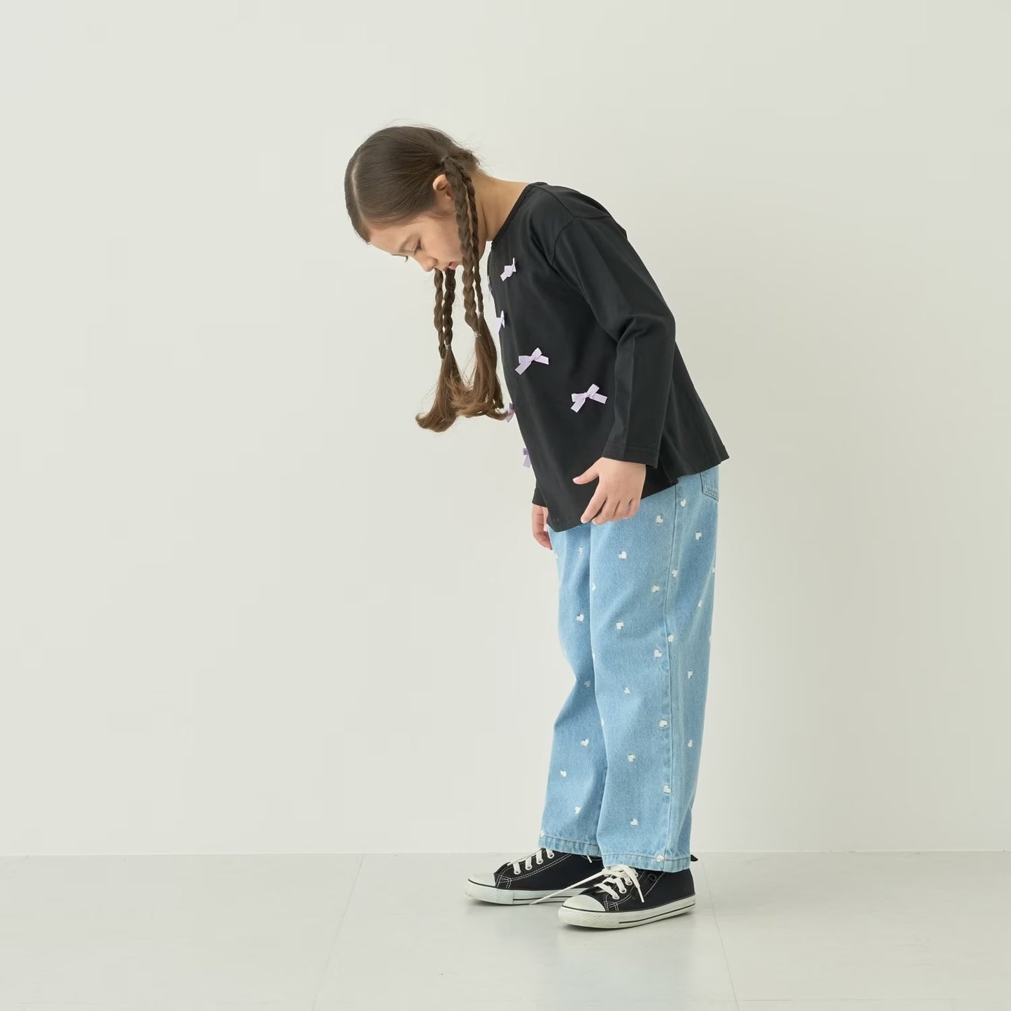 日本童裝 Ly# mine 愛心刺繡印花牛仔褲 100-140cm 女童款 夏季 PANTS