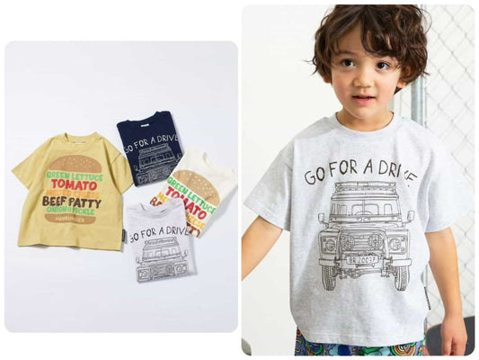 Japanese children's clothing BREEZE car and hamburger short-sleeved top 80-140cm boys' summer TOPS 