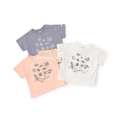 Japanese children's clothing pe#main Contact Cool Ocean Embroidery Top 80-130cm Boys/Girls Summer TOPS 