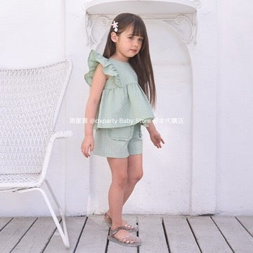 Japanese children's clothing Ly# mine ruffle sleeve top 100-150cm girls summer TOPS 