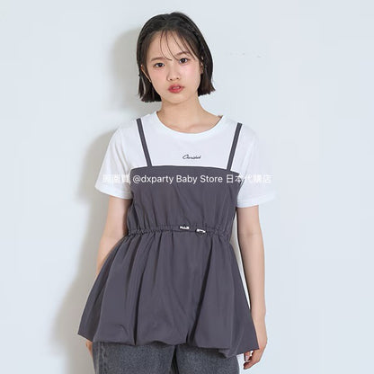 Lovetoxic Japanese children's clothing fake two-piece top 140-160cm girls summer TOPS 