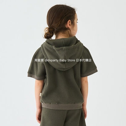 Japanese children's clothing mini#ML waffle hooded top 90-140cm boys/girls summer TOPS 