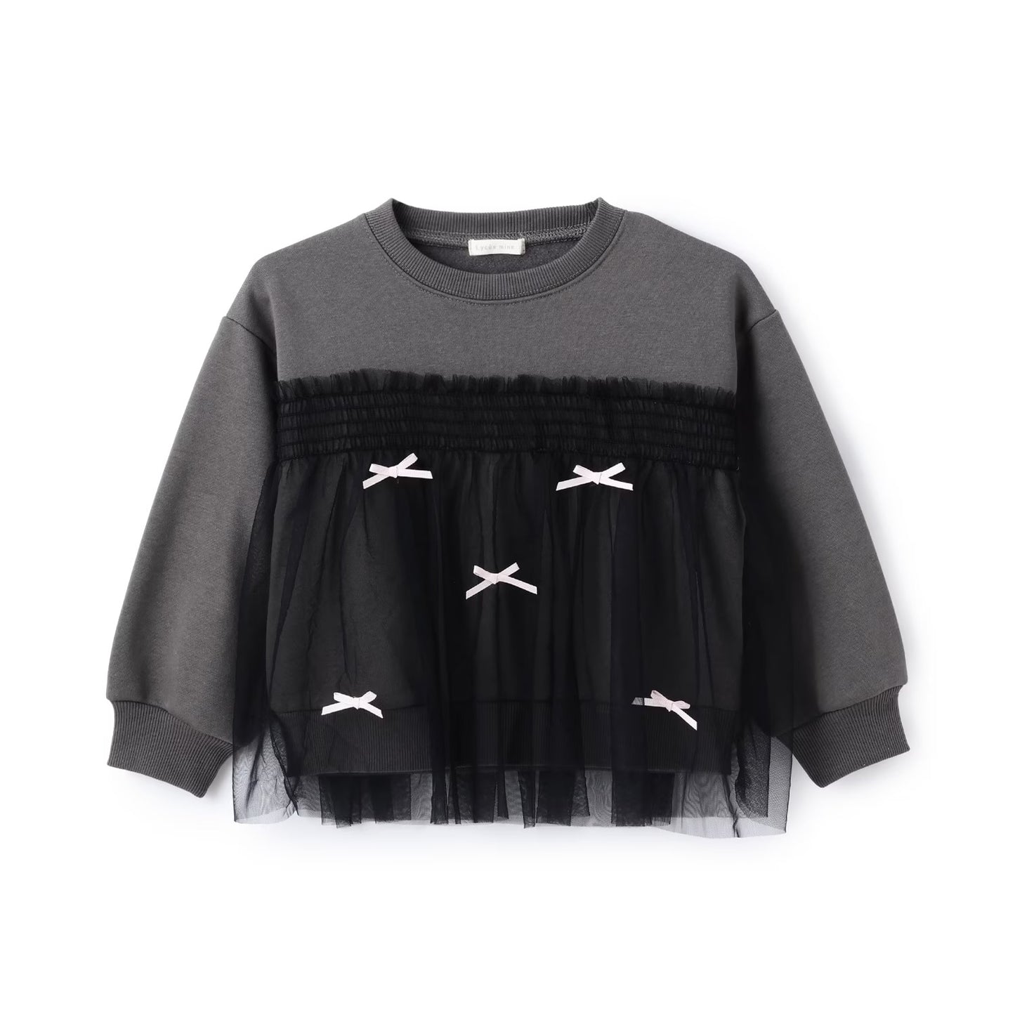 日本童裝 Ly# mine 抓毛緞帶薄紗拼接衛衣 100-150cm 女童款 冬季 TOPS