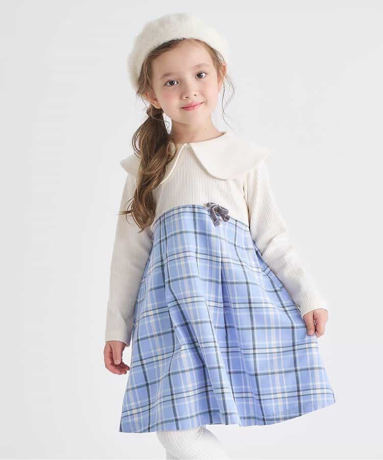 日本童裝 apres les cours 披肩格紋連身裙 80-140cm 女童款 冬季 DRESSES 聖誕紅/新年紅