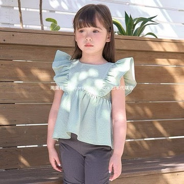 Japanese children's clothing Ly# mine ruffle sleeve top 100-150cm girls summer TOPS 