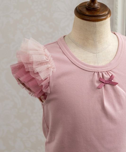 Japanese children's clothing panpantutu rose-colored chiffon sleeve top 80-140cm girls summer TOPS 