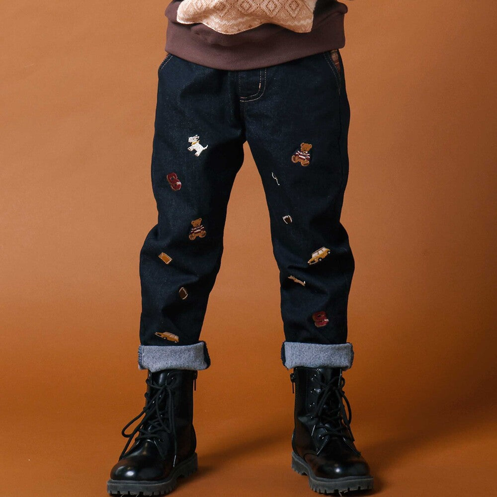 日本童裝  SLAP SLIP 刺繡薄抓毛長褲 80-130cm 男童款 冬季 PANTS