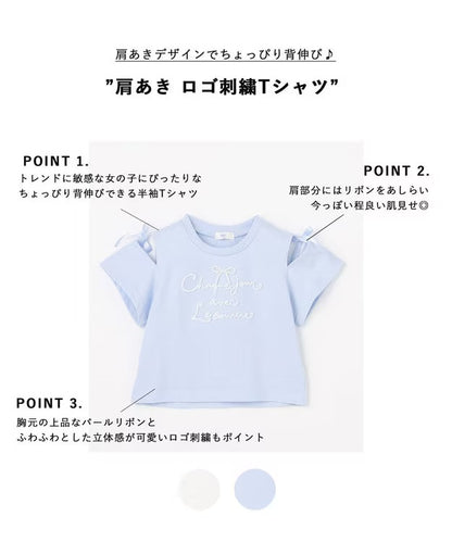 日本童裝 aF#a325 露肩刺繡上衣 110-160cm 女童款 夏季 TOPS