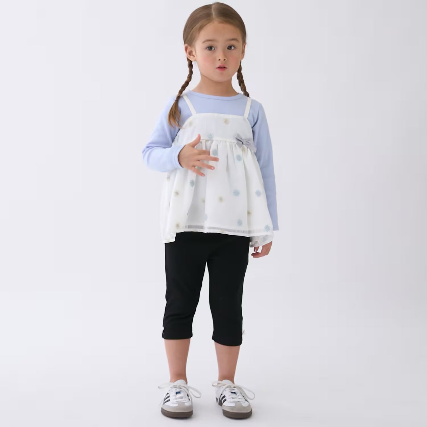 日本童裝 pe#main 刺繡花吊帶及上衣套裝 80-130cm 女童款 夏季 TOPS