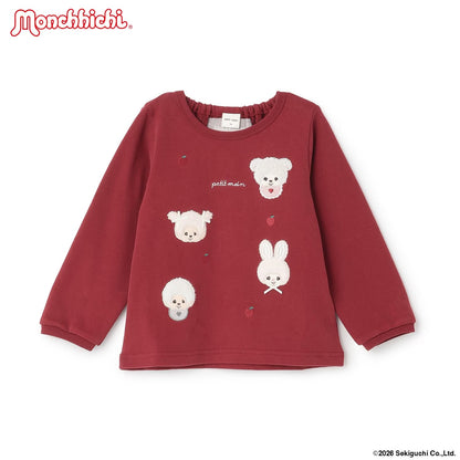 日本童裝 pe#main x Monchhichi 毛毛刺繡圖案上衣 80-130cm 女童款 秋季 TOPS 聖誕紅/新年紅