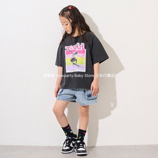Japanese children's clothing X-girl Stages work pocket jeans 100-140cm girls summer PANTS 
