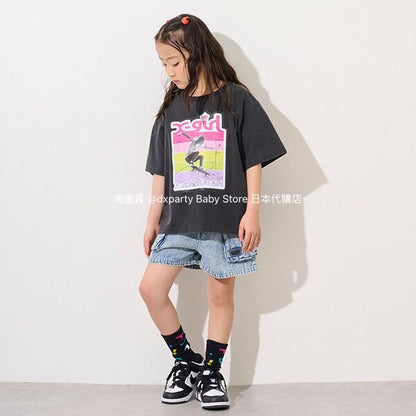 Japanese children's clothing X-girl Stages work pocket jeans 100-140cm girls summer PANTS 