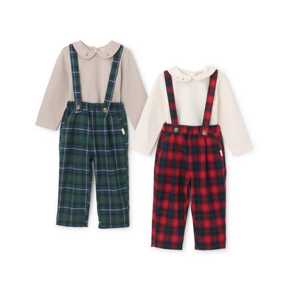 日本童裝 pe#main 上衣吊帶連體褲套裝 80-110cm 初生嬰兒 男童款 冬季 Jumpsuit 聖誕紅/新年紅