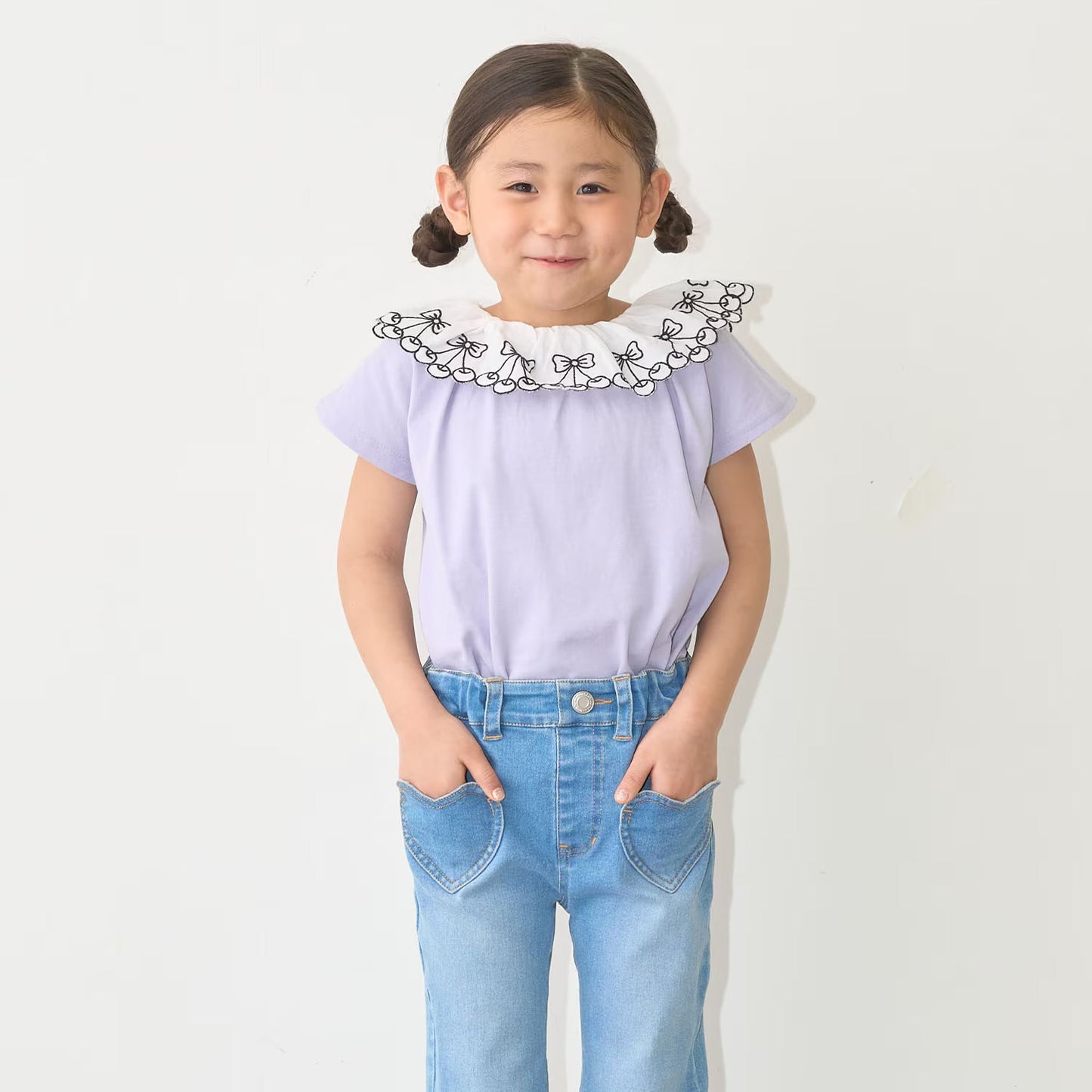 日本童裝 Ly# mine 2Way 前後兩著 接觸冷感 防UV 不易變形 蕾絲領上衣 100-150cm 女童款 夏季 TOPS