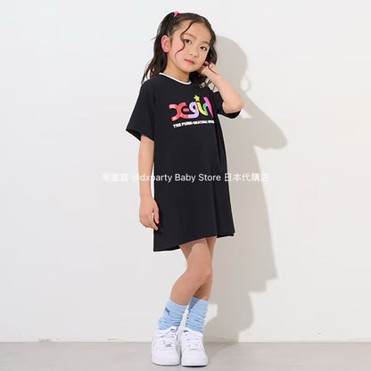 Japanese children's clothing X-girl Stages glitter bubble logo dress 80-140cm girls summer dresses 