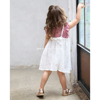 Japanese children's clothing pe#main top and suspender skirt set 80-130cm girls summer dress tops 