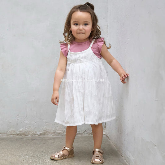 Japanese children's clothing pe#main top and suspender skirt set 80-130cm girls summer dress tops 