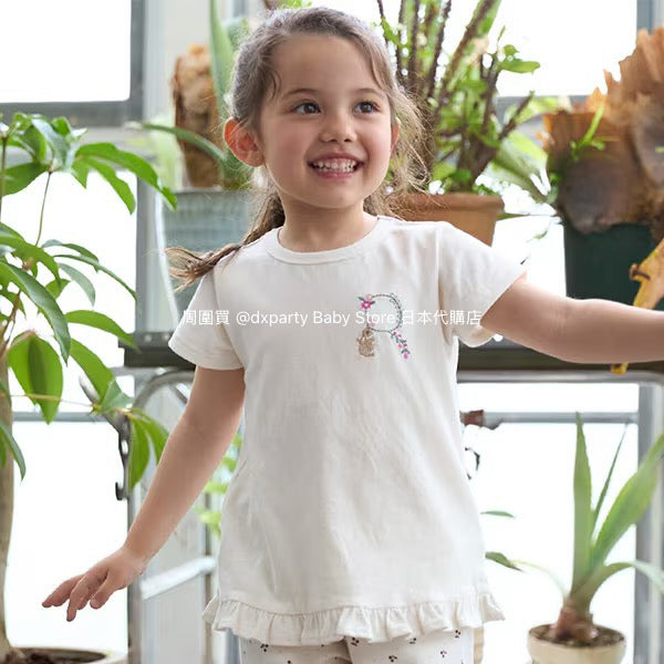 Japanese children's clothing pe#main embroidered English lettering top 80-130cm girls summer TOPS 