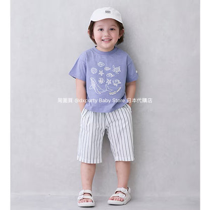 Japanese children's clothing pe#main Contact Cool Ocean Embroidery Top 80-130cm Boys/Girls Summer TOPS 