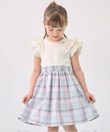 Japanese children's clothing aF#a325 checkered patchwork dress 110-160cm girls summer dresses 