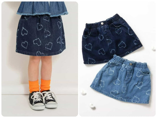 Japanese children's clothing BREEZE heart-shaped denim skirt 80-140cm girls summer SKIRTS 