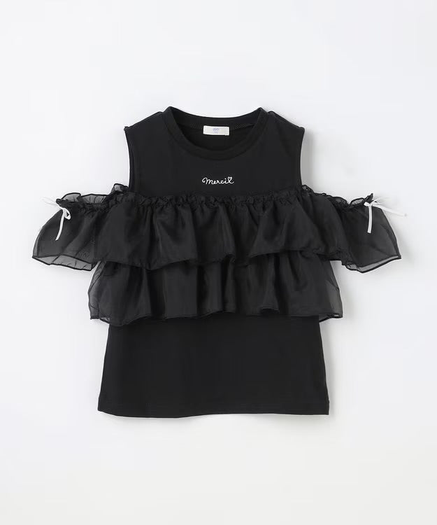 日本童裝 aF#a325 接觸冷感 3Way 露肩薄紗上衣 110-150cm 女童款 夏季 TOPS