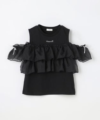 日本童裝 aF#a325 接觸冷感 3Way 露肩薄紗上衣 110-150cm 女童款 夏季 TOPS