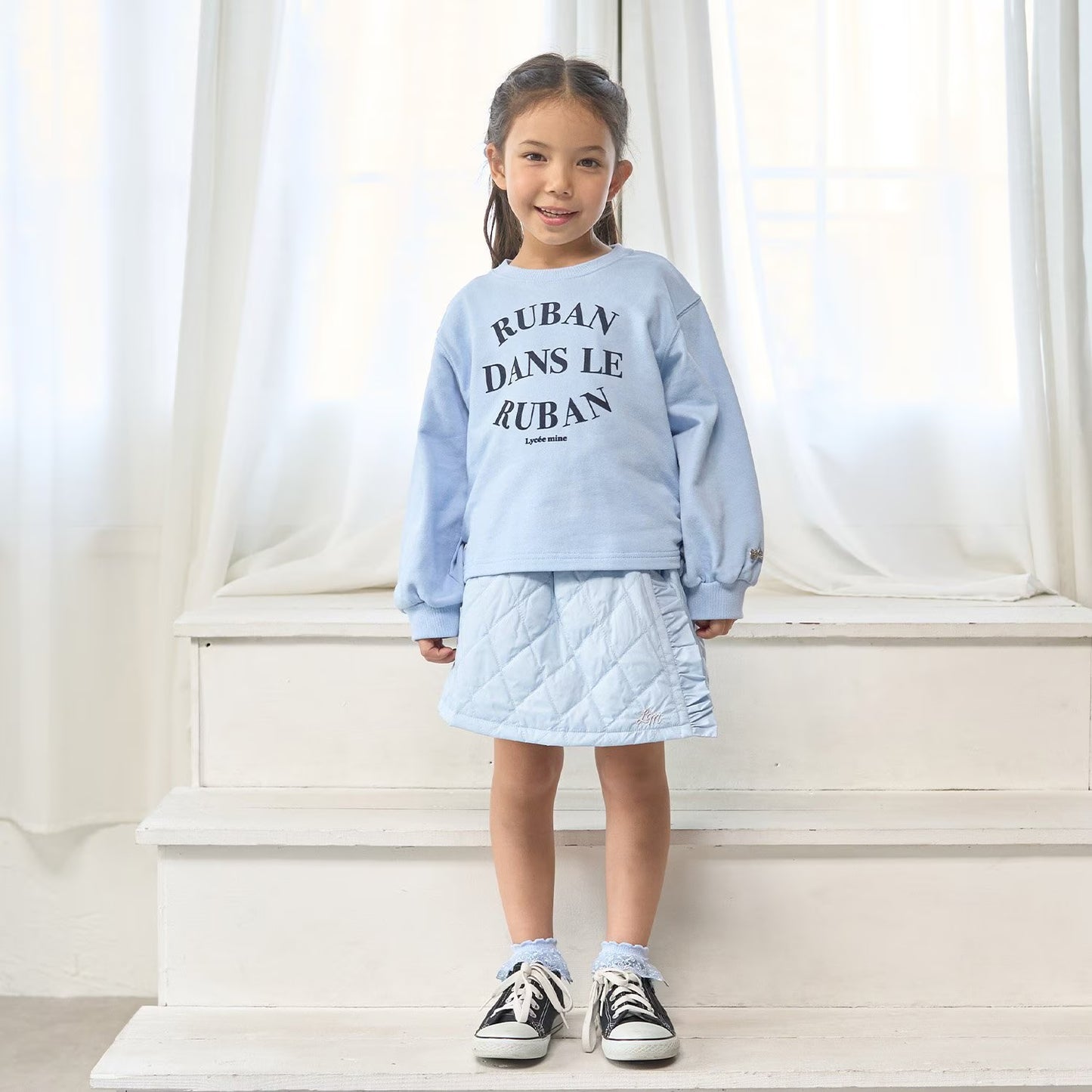 日本童裝 Ly# mine 側邊褶皺印花衛衣 100-150cm 女童款 冬季 TOPS