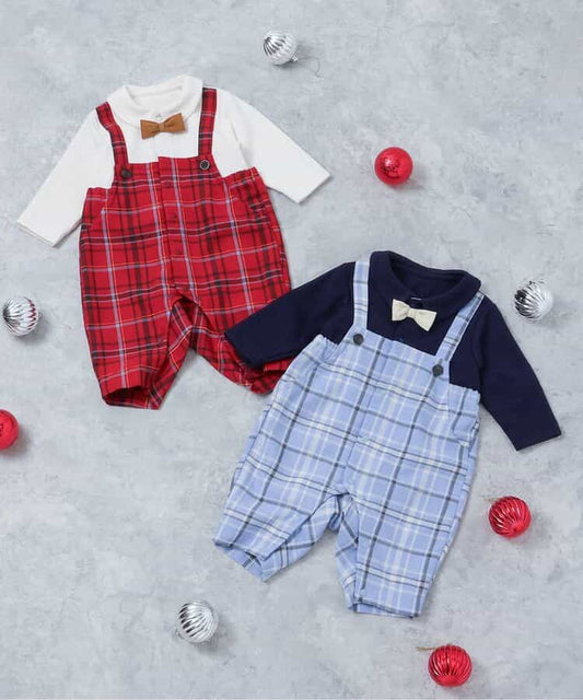 日本童裝 apres les cours 格仔連衣 70-80cm 男童款 冬季 Jumpsuit 聖誕紅/新年紅