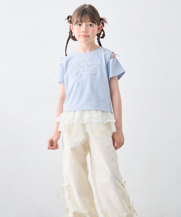 日本童裝 aF#a325 露肩刺繡上衣 110-160cm 女童款 夏季 TOPS