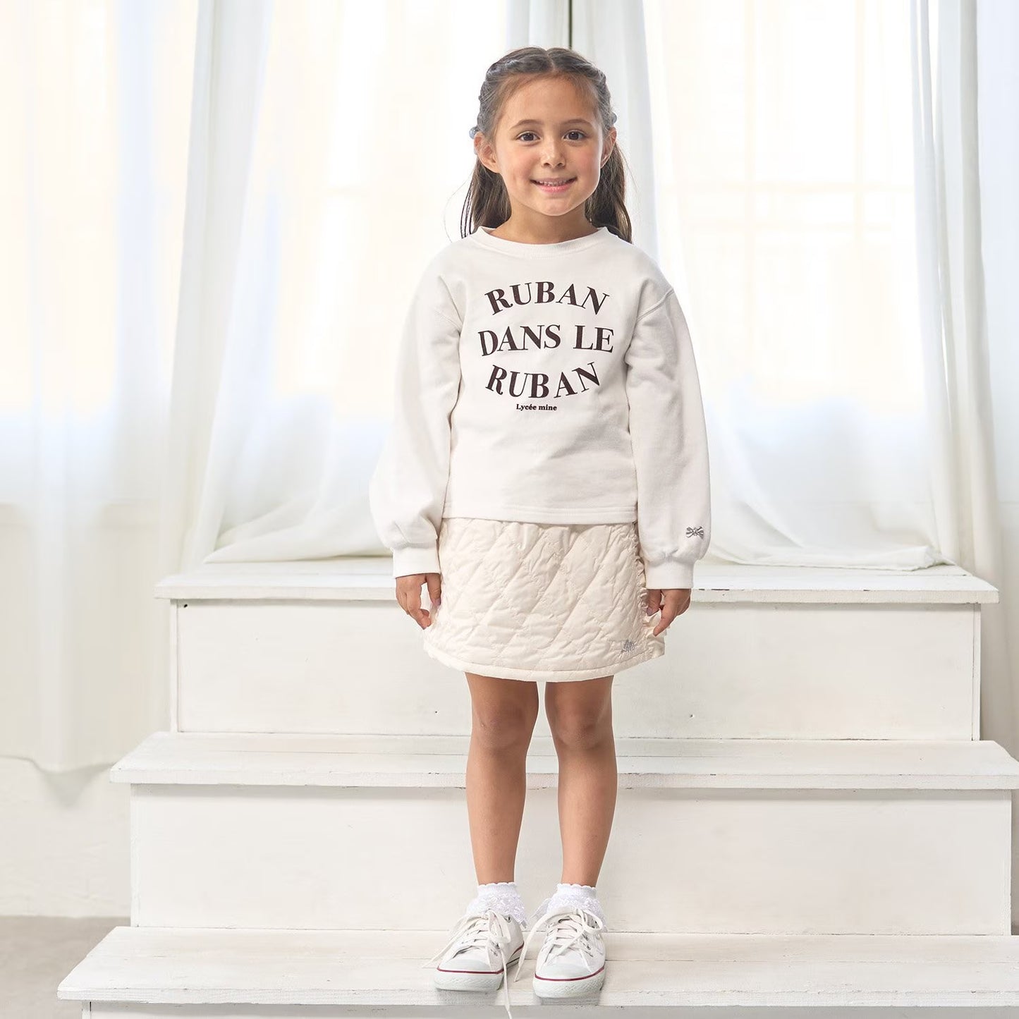 日本童裝 Ly# mine 側邊褶皺印花衛衣 100-150cm 女童款 冬季 TOPS