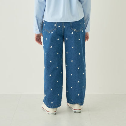 日本童裝 Ly# mine 愛心刺繡印花牛仔褲 100-140cm 女童款 夏季 PANTS