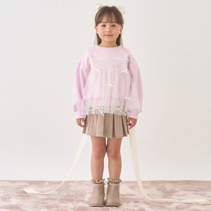 日本童裝 Ly# mine 抓毛緞帶薄紗拼接衛衣 100-150cm 女童款 冬季 TOPS