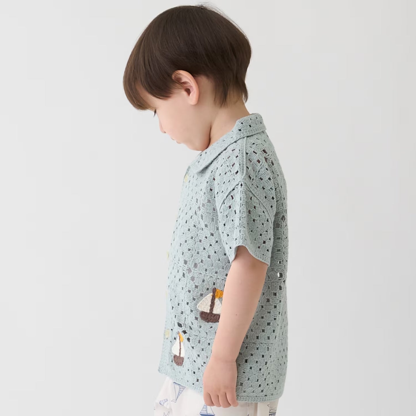 日本童裝 pe#main 鉤針開領襯衫 80-130cm 男童款 夏季 TOPS