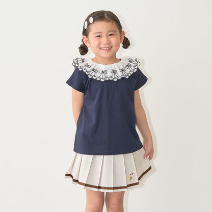 日本童裝 Ly# mine 2Way 前後兩著 接觸冷感 防UV 不易變形 蕾絲領上衣 100-150cm 女童款 夏季 TOPS