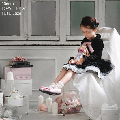 Japanese children's clothing panpantutu black bubble collar shirt 90-150cm girls summer TOPS interview/banquet/performance 