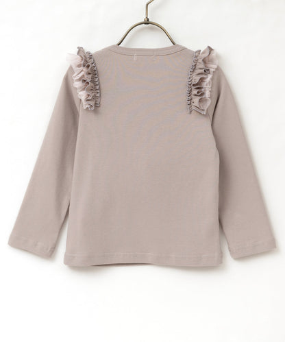 Japanese children's clothing panpantutu milk tea color ruffle shoulder top 80-150cm girls summer TOPS 