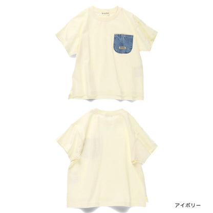 Japanese children's clothing Branches denim pocket top 80-160cm boys summer TOPS 
