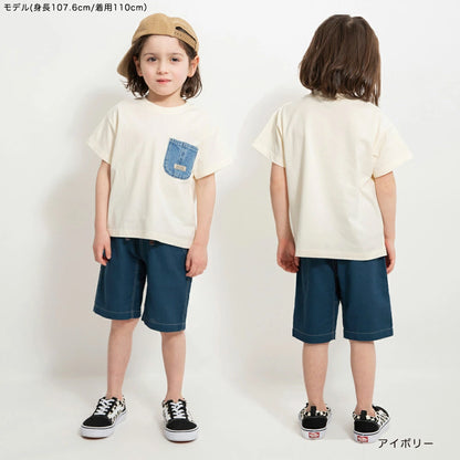 Japanese children's clothing Branches denim pocket top 80-160cm boys summer TOPS 