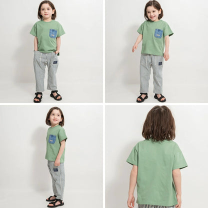 Japanese children's clothing Branches denim pocket top 80-160cm boys summer TOPS 