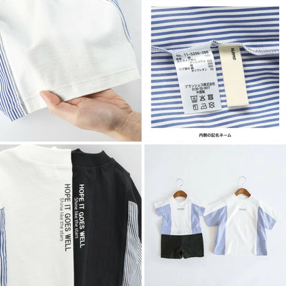 Japanese children's clothing Branches patchwork short-sleeved top 80-150cm boys' summer TOPS 