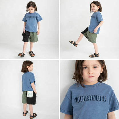 Japanese children's clothing Branches logo 3D appliqué short-sleeved top 90-150cm boys' summer TOPS 