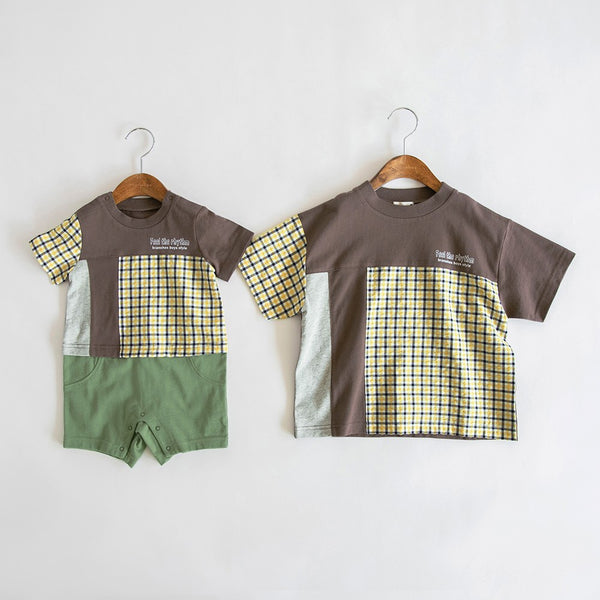 日本童裝 Branshes 格仔拼帶上衣 80-150cm 男童款 夏季 TOPS