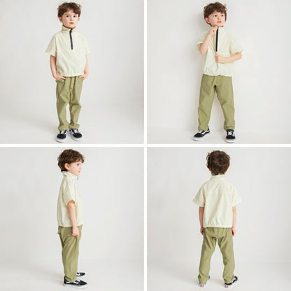 Japanese children's clothing Branches quick-drying half-zip short-sleeved top 90-150cm boys' summer TOPS 